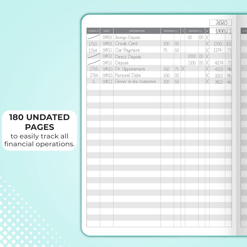 Clever Fox Check Register Book - Deluxe Transaction Register  Accounting Ledger Book  Checkbook Register & Checking Account Register Book for Personal and Work Use  Large Size  7x10  - Turquoise - Image 3